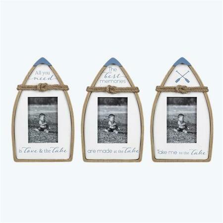 YOUNGS 4 x 6 in. Wood Boat Shaped Tabletop Picture Frame, Assorted Color - 3 Piece 21828